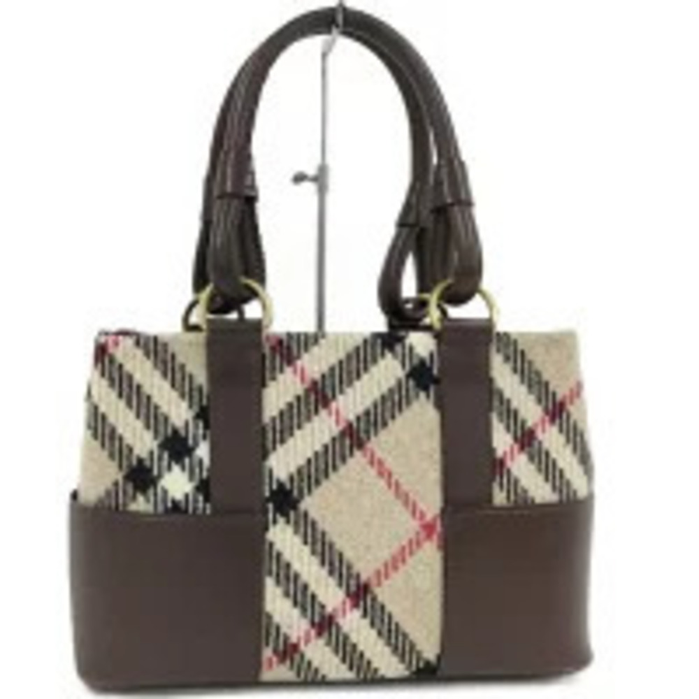 Burberry beige handbag check wool brown leather Nova dark - Picture 2 of 9